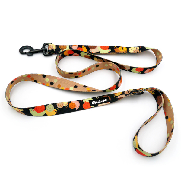 Dog Leash Snail Family Psiakrew width 2.5 cm, 1" wide, big black snap hook 8 cm