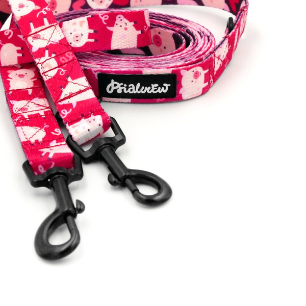 Long Dog Leash Piggy in Love Psiakrew width 2 cm (0.78"), black snap hook 6 cm
