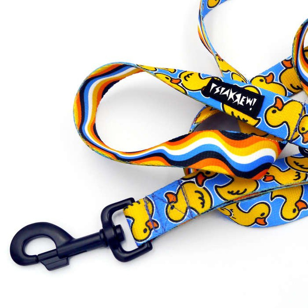 Dog Leash Ducky Duck width 2.5 cm, 1" wide, big black snap hook 8 cm