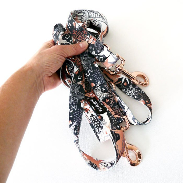 Dog Leash Deer Calls width 2.5 cm, 1" wide, pink gold, big snap hook 8 cm