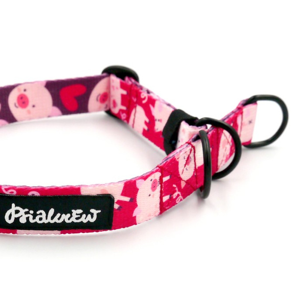 Half-choke collar Piggy in Love , 2 cm wide, for small dogs, black extras