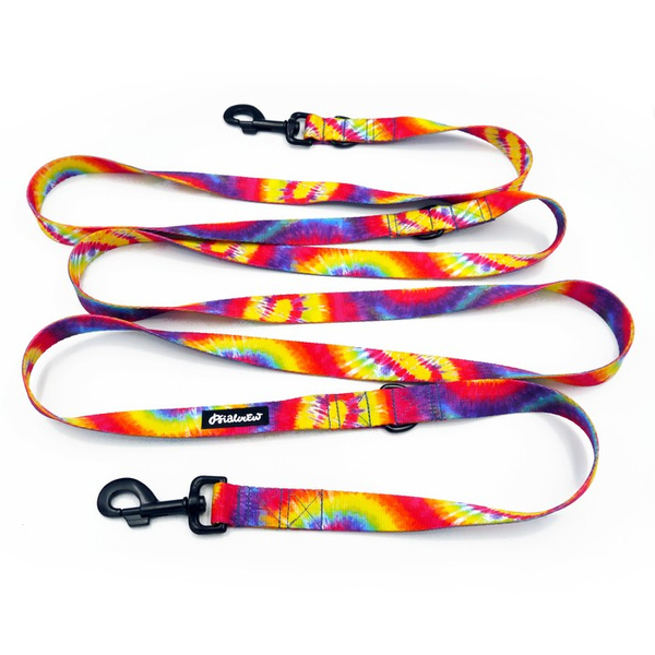 Długa smycz dla psa przepinana Tie Dye Psiakrew, taśma 2,5 cm karabińczyk 8 cm czarny
