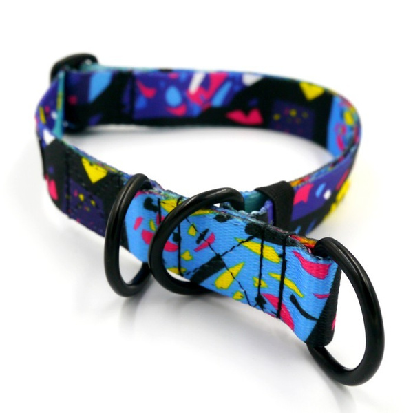 Halb-Klemmhalsband- Terrazzo, 2,5 cm breit, für mittelgroße und größere Hunde, Schwarz-Beschläge, Psiakrew