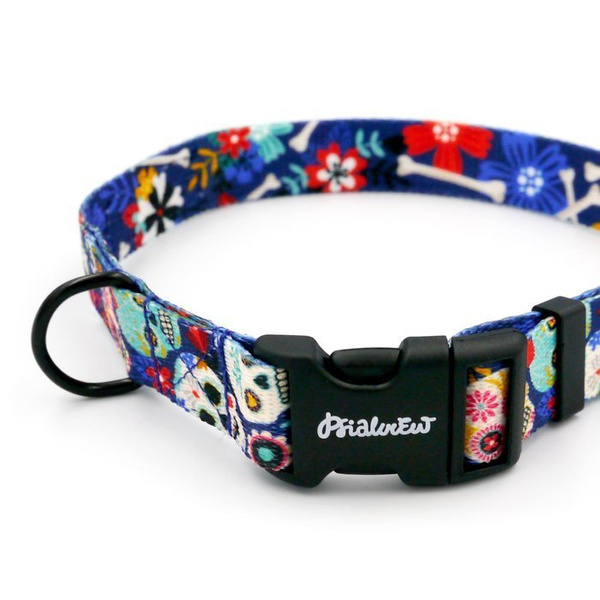 Dog Collar Psiakrew Día de los Muertos, 2 cm 0.78" wide, for small dogs black extras