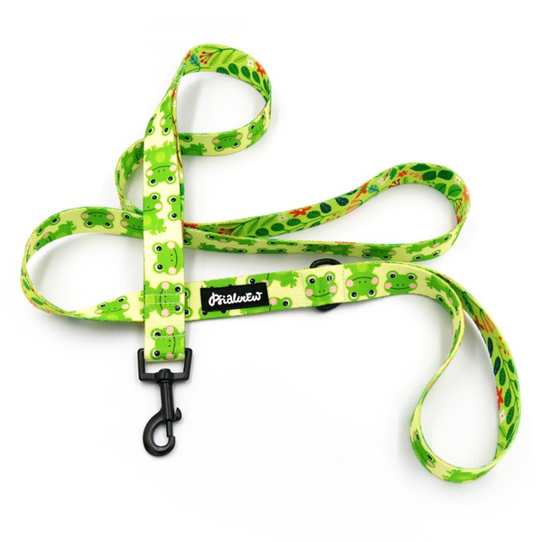 City-Laufleine für einen Hund- Green Frogs, Breite 2,5 cm, schwarzer Karabiner 6cm