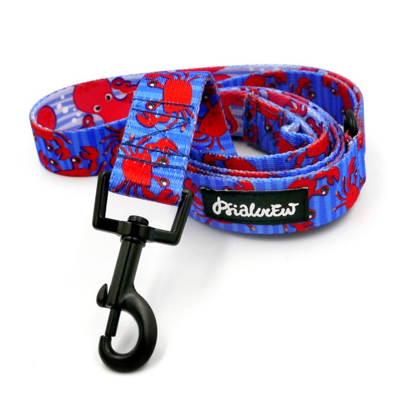 Dog Leash Sea Look -crab and octopus pattern; width 2.5 cm, 1"  wide, black snap hook 6 cm