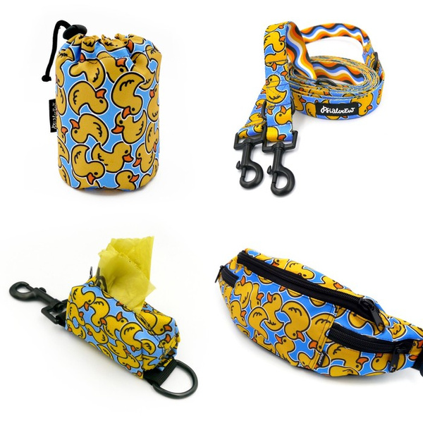 ACCESSORY KIT. Medium dog. Ducky Duck Psiakrew Series; Collar, Harness, Leash, Sachet for dog treats