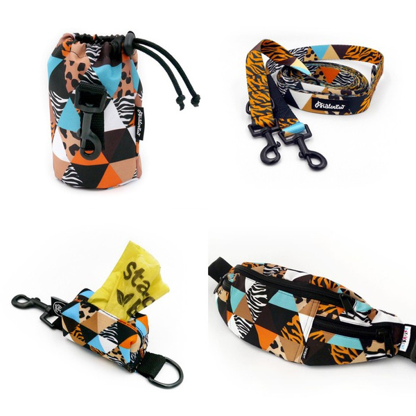 ZUBEHÖRSATZ. Mittelgroßen Hund. Wild Animals Psiakrew - Serie; Sachet, Leine, Etui, Hüfttasche 