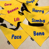 Bandana z imieniem Psa Psiakrew, personalizowana chusteczka żółta apaszka niebieski napis