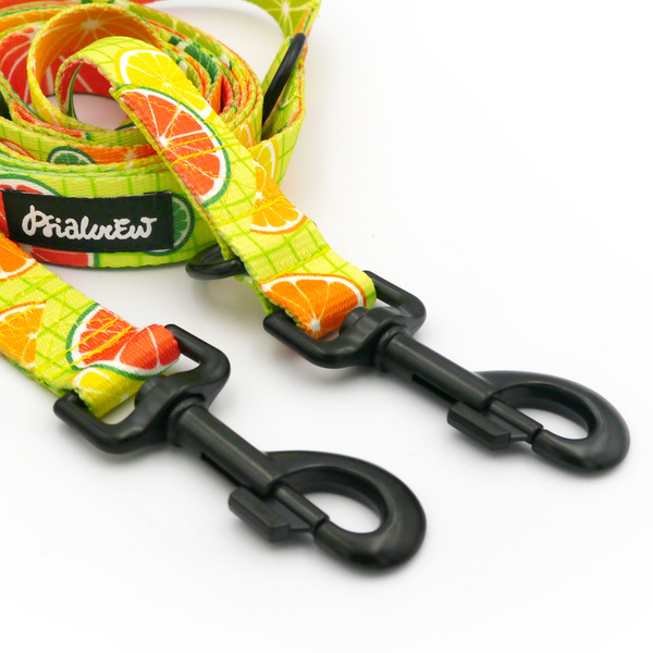 Long Adjustable Dog Leash Lemonade Psiakrew, width 2.5 cm, black snap hook 8 cm