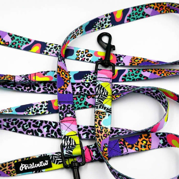 Long Dog Leash Crazy Leopard width 2 cm (0.78") wide, , black snap hook