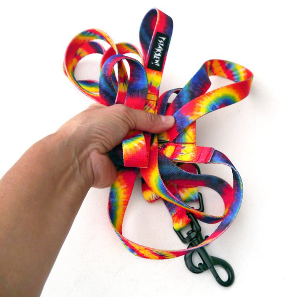 Długa Smycz Dla Psa Tie Dye Przepinana Regulowana szerokość 2 cm, czarny karabińczyk 7 cm