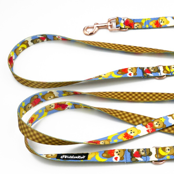 Long Dog Leash Teddy Bear Psiakrew width 2 cm (0.78") wide, rose gold snap hook 6 cm