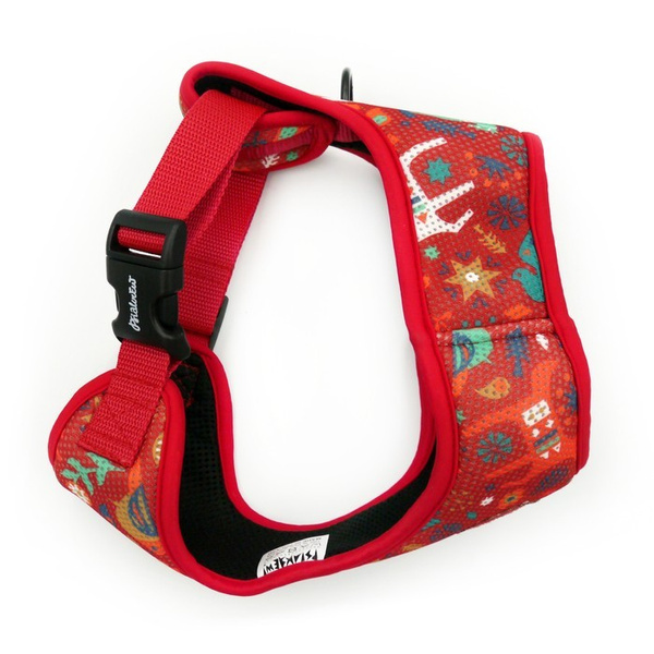 Druckfreies Geschirr für den Hund Winter Folk Red, Immer Cool, Superweich Psiakrew