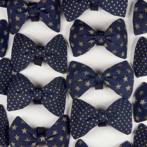 Dark Blue Dog Bow Tie, gift for dog, Gold Dots Pet Bow Tie, Bowtie, Collar Attachment