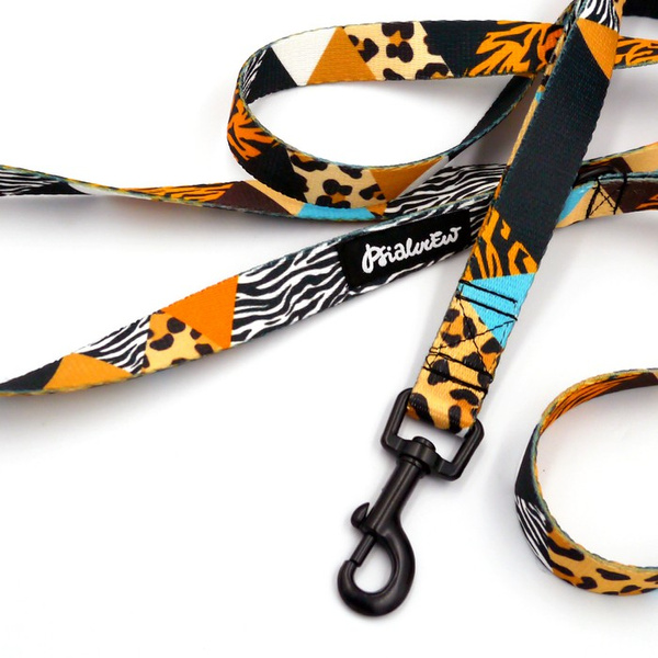 Laufleine für Hund Wild Animals Psiakrew, Breite 2 cm, schwarzer Karabinerhaken 6 cm