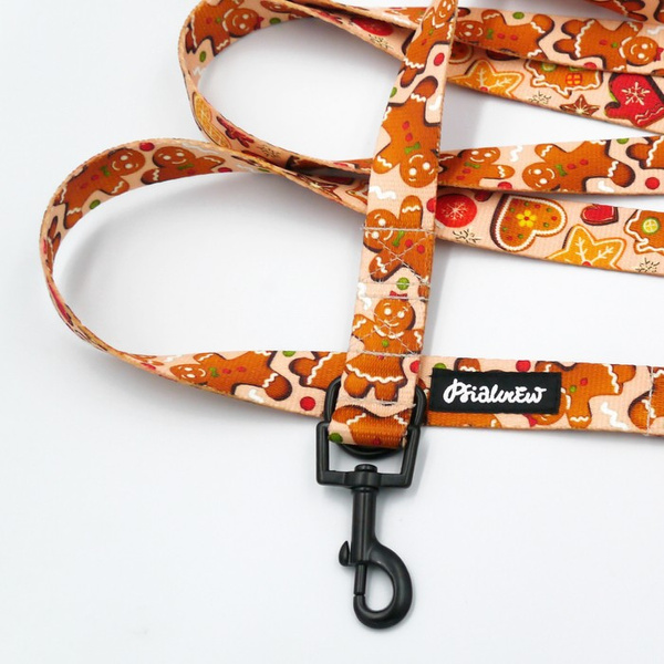 Dog Leash Cinnamon Gingerbread Psiakrew width 2.5 cm, 1"  wide, snap hook black 6cm