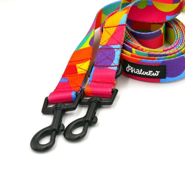 Dog Leash Kaleidoscope width 2.5 cm, 1" wide, snap hook black 6cm