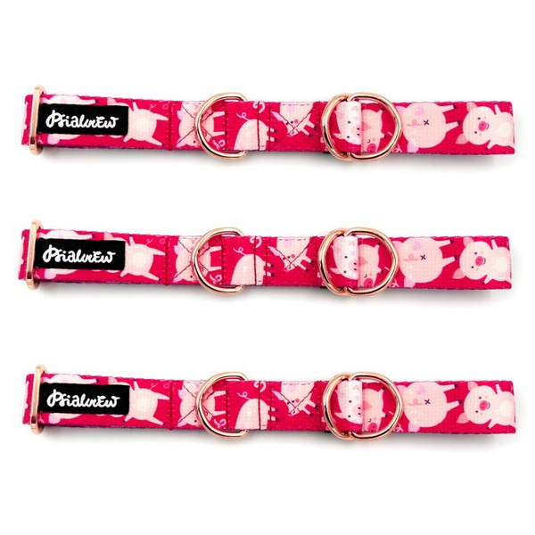 Halb-Klemmhalsband Piggy in Love Psiakrew, 2,5 cm breit, für mittelgroße und größere Hunde, Extras rosagolden