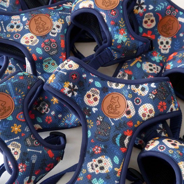 Szelki dla Psa Día de los Muertos bezuciskowe Wygodne Ultramiękkie Psiakrew