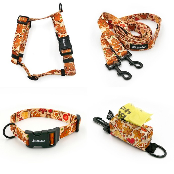 ACCESSORY KIT. Medium dog. Psiakrew Cinnamon Gingerbread Series; Collar, Harness, Leash, Pouch