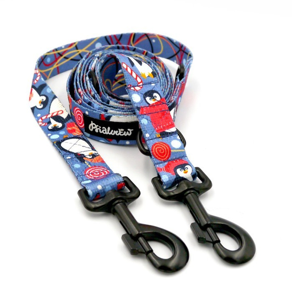 Lange abnehmbare Hundeleine Winterpinguin Psiakrew, Band 2,5 cm, Karabiner 8 cm, schwarz