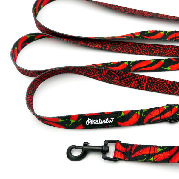 Smycz dla psa długa przepinana Red Hot Chili Psiakrew taśma 2 cm, czarny karabińczyk 6 cm
