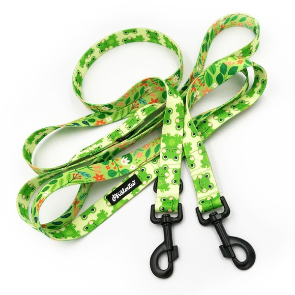 Dog Leash Green Frogs width 2.5 cm, 1" wide, snap hook black 8cm