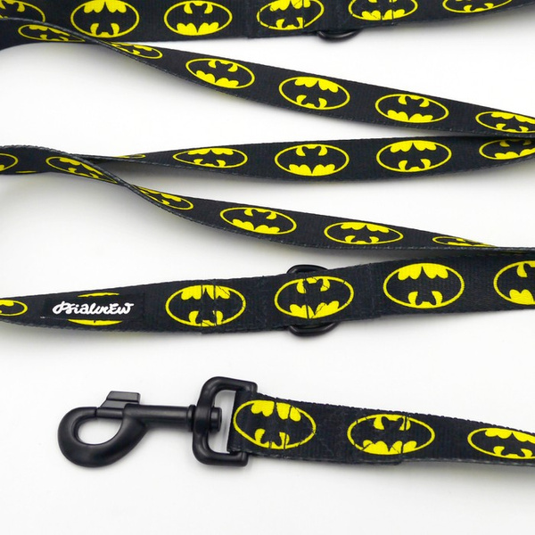 Dog Leash Batdog width 2.5 cm, 1" wide, black, big snap hook 8 cm