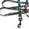 Dog Leash Tropical Monstera width 2.cm, (0.78") wide, black snap hook 7 cm