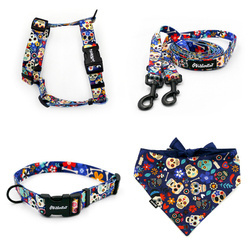 ZUBEHÖRSATZ für einen kleinen Hund Dia de Los Muertos Psiakrew -Serie; Halsband, Geschirr, Leine, Bandana