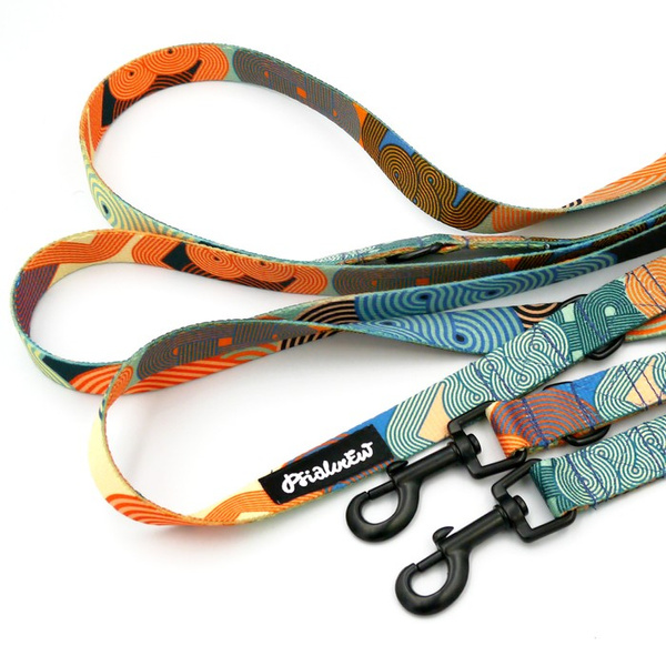 Smycz dla psa długa przepinana Geo Snake Psiakrew taśma 2 cm, czarny karabińczyk 6 cm