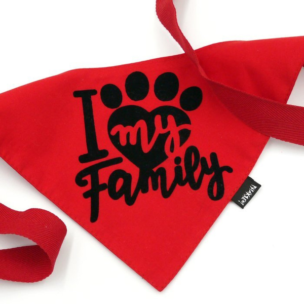 Bandanka dla psa, wiązana chusteczka, czerwona bandana apaszka I love my Family
