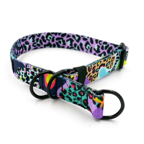 Half-choke collar Crazy Leopard, 2 cm wide, for small dogs, black extras