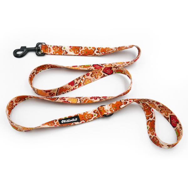 Hundeleine Zimt-Lebkuchen Psiakrew Breite 2,5 cm, 1" breit, kräftiger schwarzer Karabiner 8cm