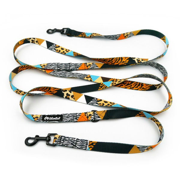 Smycz dla psa długa przepinana Wild Animals Psiakrew taśma 2 cm, czarny karabińczyk 6 cm