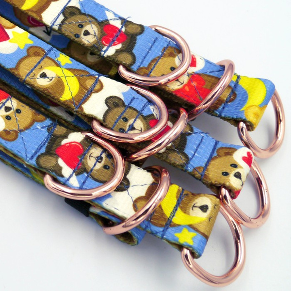 Halb-Klemmhalsband Teddy Bear Psiakrew, 2,5 cm breit, für mittelgroße und größere Hunde, Extras rosagolden