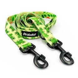 Dog Leash Green Frogs width 2.5 cm, 1"  wide, snap hook black 8cm