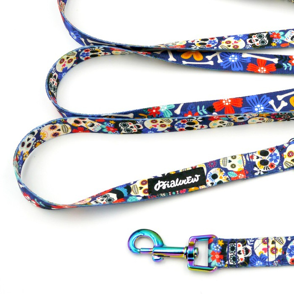Long Dog Leash Dia de los Muertos Psiakrew width 2 cm (0.78") wide, holo snap hook 6 cm