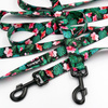 Dog Leash Tropical Monstera width 2.5 cm, 1" wide, black, big snap hook 8 cm