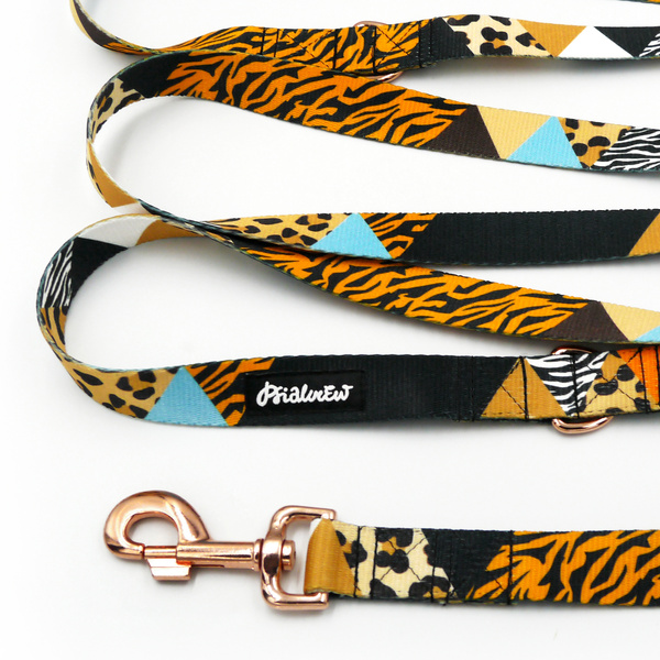 Dog Leash Wild Animals width 2.5 cm, 1" wide, pink gold, big snap hook 8 cm