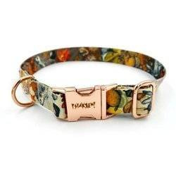 Dog Collar Psiakrew Forest Treasures 2.5 cm, 1"  wide, pink gold clip