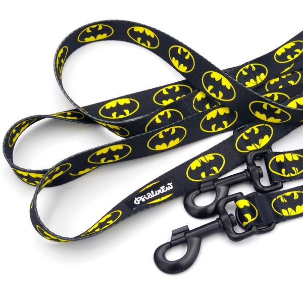Dog Leash Batdog width 2.5 cm, 1" wide, black, big snap hook 8 cm