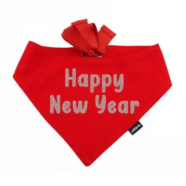 Czerwona Bandana z brokatowym napisem Happy New Year Psiakrew