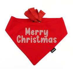 Czerwona Bandana z brokatowym napisem Merry Christmas Psiakrew