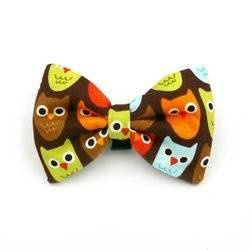 Dog Bow Tie, gift for dog, Pet Bow Tie, Bowtie, Collar Attachment, Brown, owl pattern