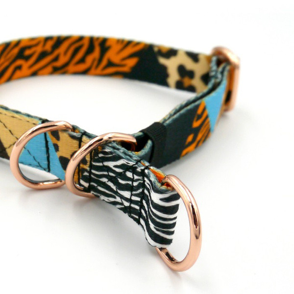 Half-choke collar Wild Animals, 2 cm wide, for small dogs, rose gold extras