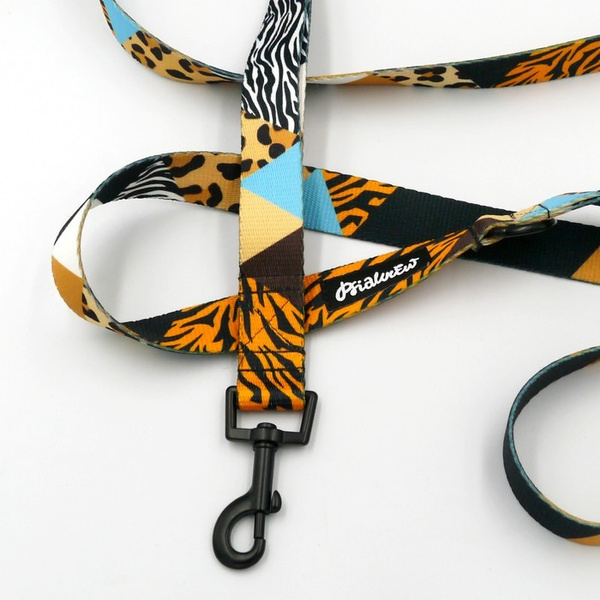 Hundeleine Wild Animals Psiakrew Breite 2,5 cm, 1" breit, schwarzer Karabinerhaken 6 cm