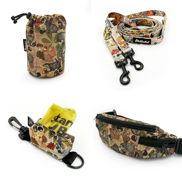 ZUBEHÖRSATZ. Einen kleinen Hund. Forest Treasures Psiakrew - Serie; Sachet, Leine, Etui, Hüfttasche 