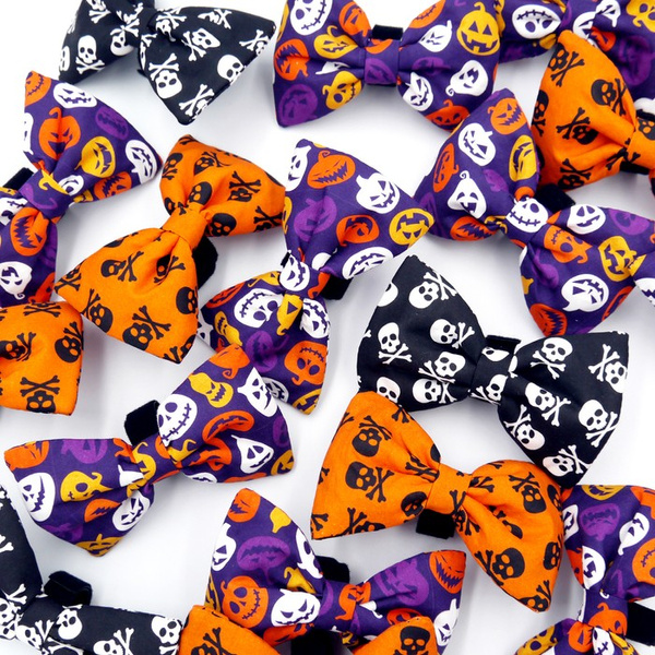 Halloween Dog Bow Tie Cat Pet- Skull Orange, Psiakrew